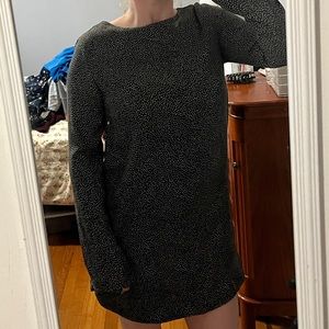 H&M dark grey, long sleeve, mini dress w/ small white polka dots